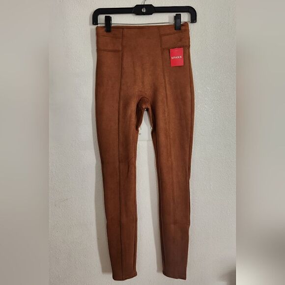 Spanx Faux Suede Rich Caramel Leggings Size XS - Picture 3 of 12